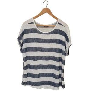 M Made in Italy Women's Size Large Striped Cotton Gauze Pullover Top Blue White